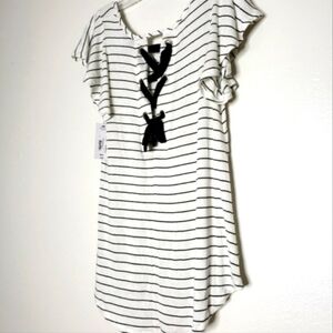A.N.A. Ivory Cream Black Striped Lace Ties Back Top Tunic Comfy Blouse Summer